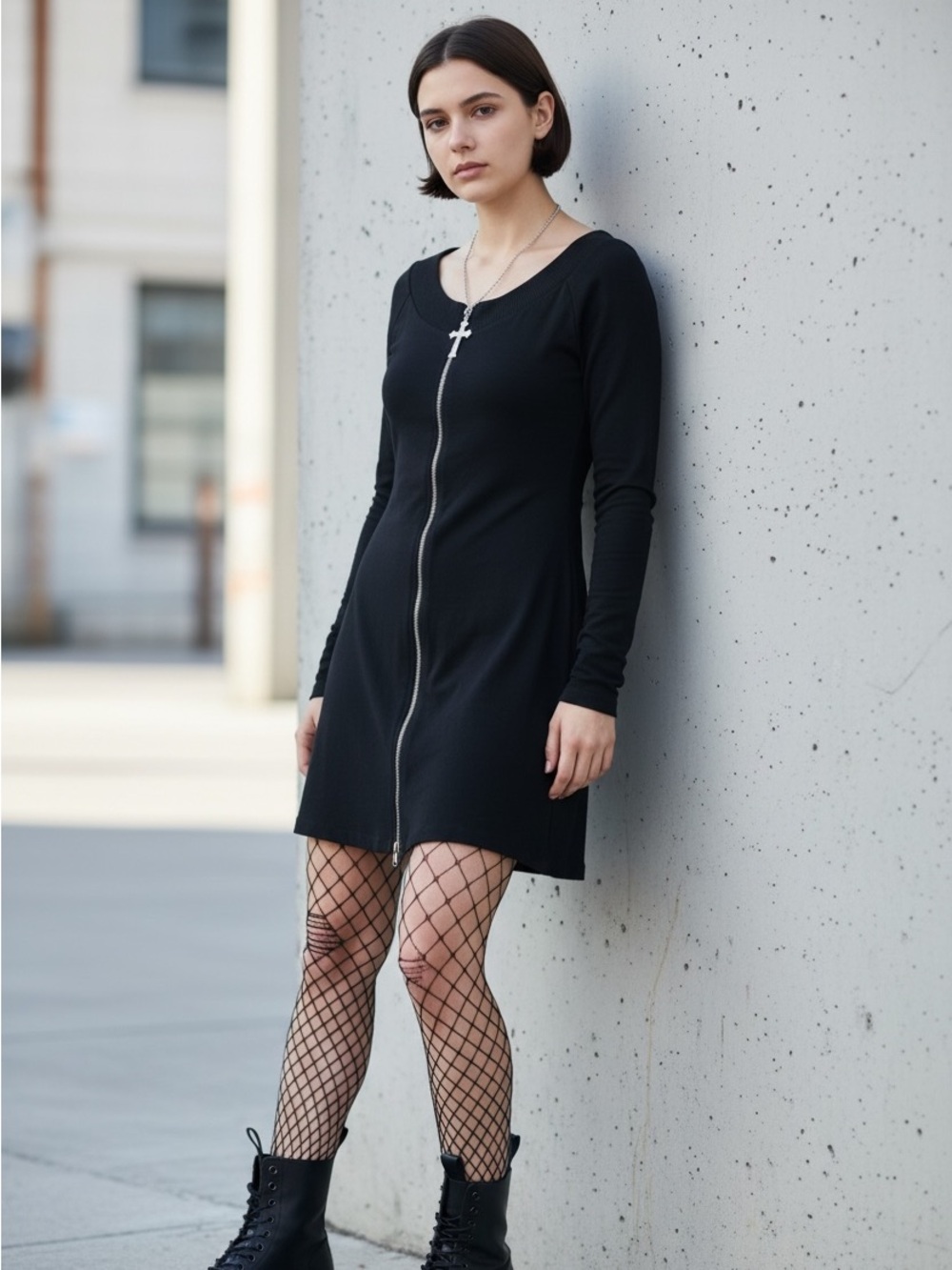 Killstar Black Dress‎ Full Zip Long Sleeve Cross Size Small Wierdos